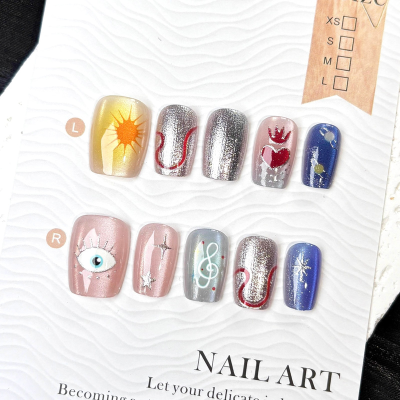 Gender-Neutral Niche Art Devil's Eye Nail Art, Unisex Silver-Plated Ultra-Short Cat Eye Nail Stickers, High-End Gender-Neutral Niche Art Devil's Eye Nail Art, Unisex Silver-Plated Ultra-Short Cat Eye Nail Stickers, High-End