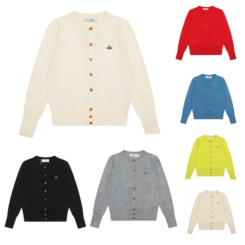 Viviennewestwood Queen Mother Vivienne Saturn Color Label Embroidered Women's Wool Knitted Sweater Cardigan