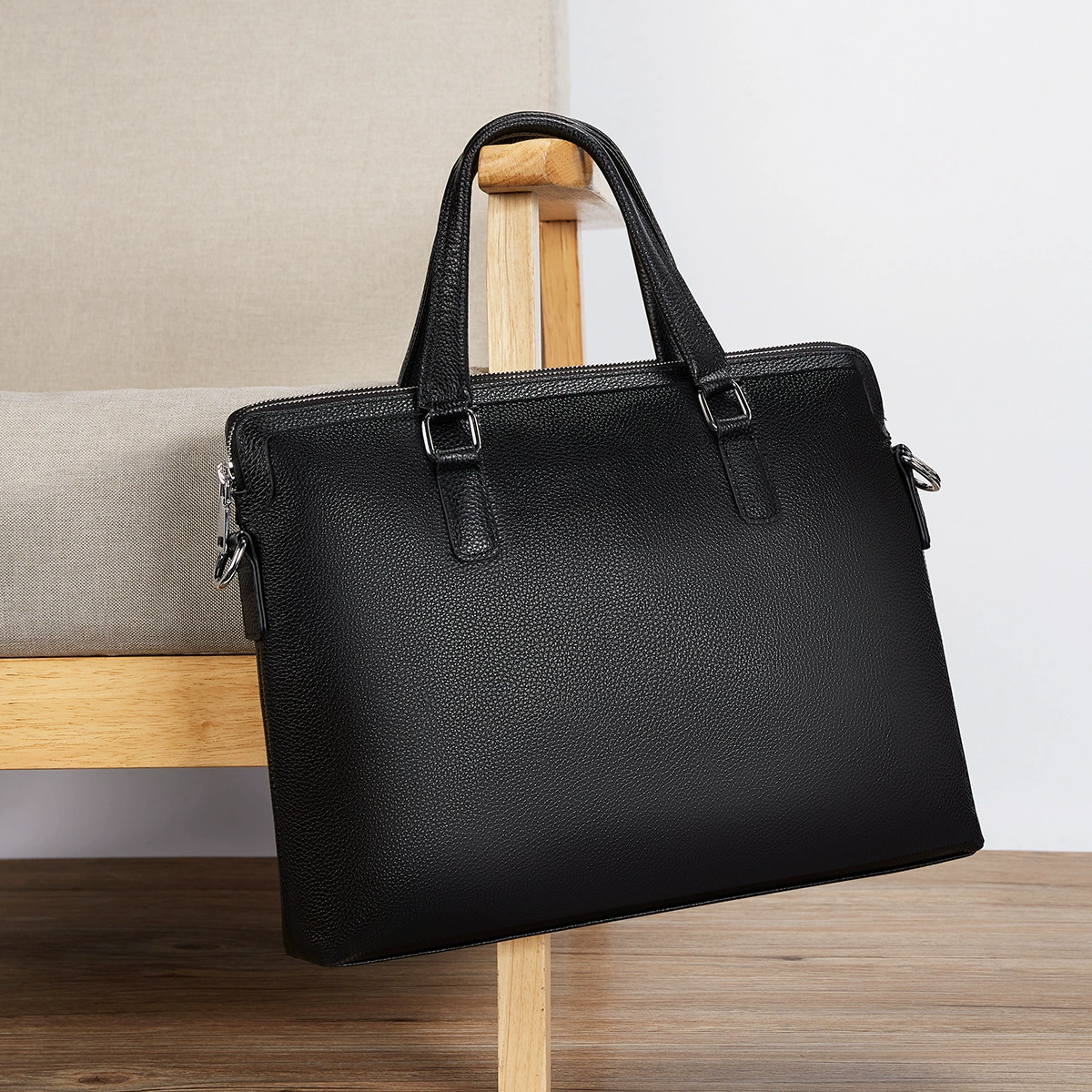 Leather purse, capacious bag for leisure, cowhide, genuine leather