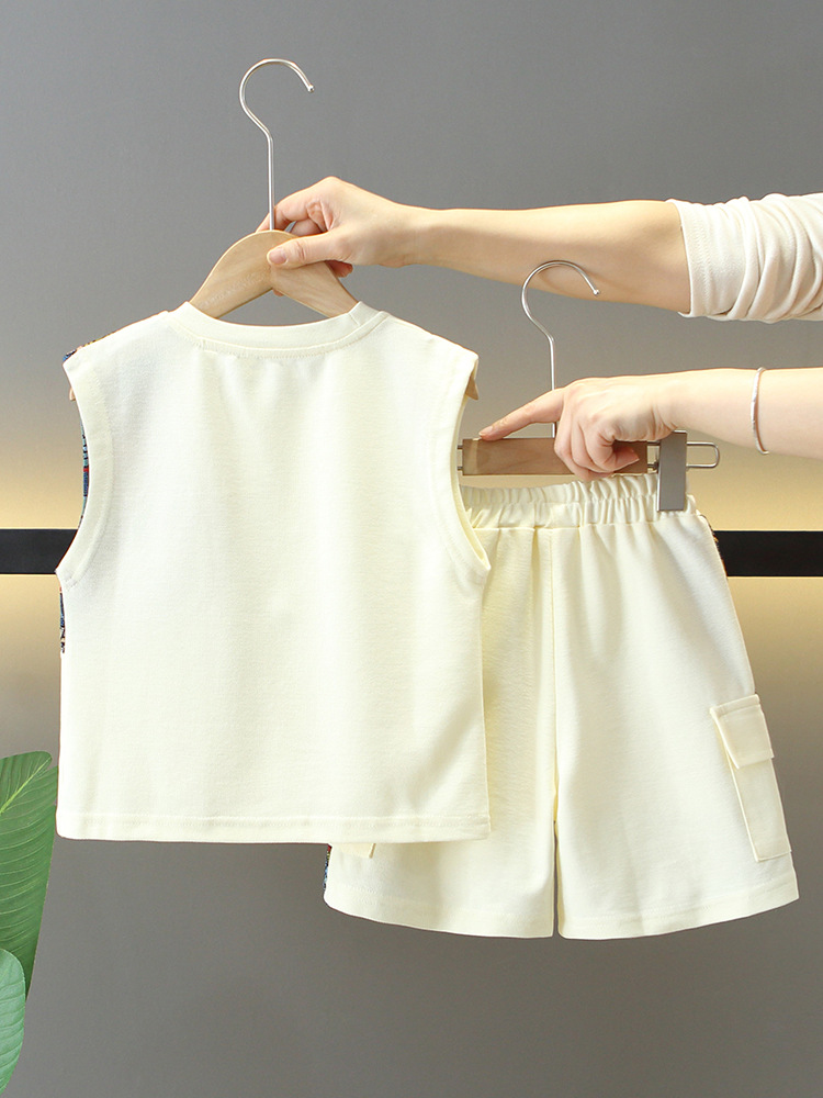 7871 traje de verano para niños 2025 nuevos pantalones cortos de chaleco guapos para niños de dos piezas ropa de verano para bebés de moda