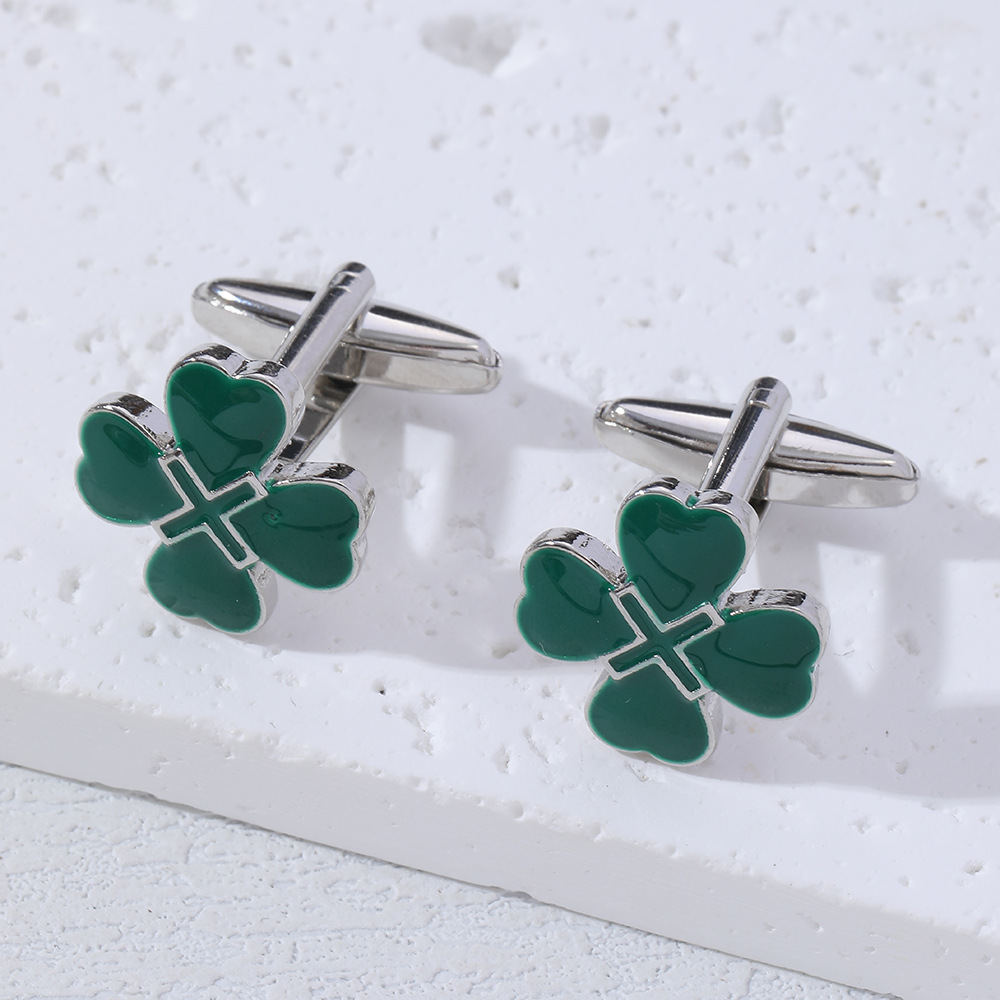 nya heta rea kärleksväxt fyrklöver manschettknappar högkvalitativa franska modeskjorta manschettknappar för män med oljedroppar_voghion.com