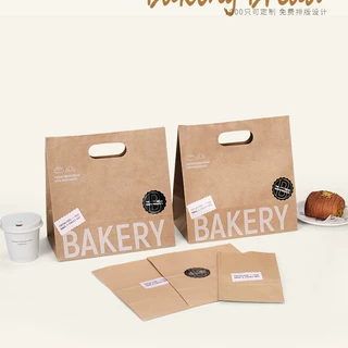 网红加厚扣手牛皮纸手提袋烘焙包装袋甜品外卖食品打包挖孔袋定制