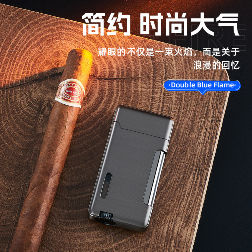 Creative dual flame lighter, windproof blue flame, inflatable lighter, portable, customizable, trending among influencers and hot-selling