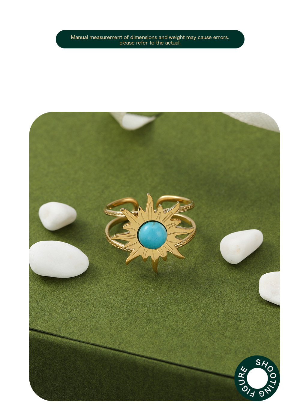 Retro Sun Stainless Steel Open Ring Metal Turquoise Stainless Steel Rings