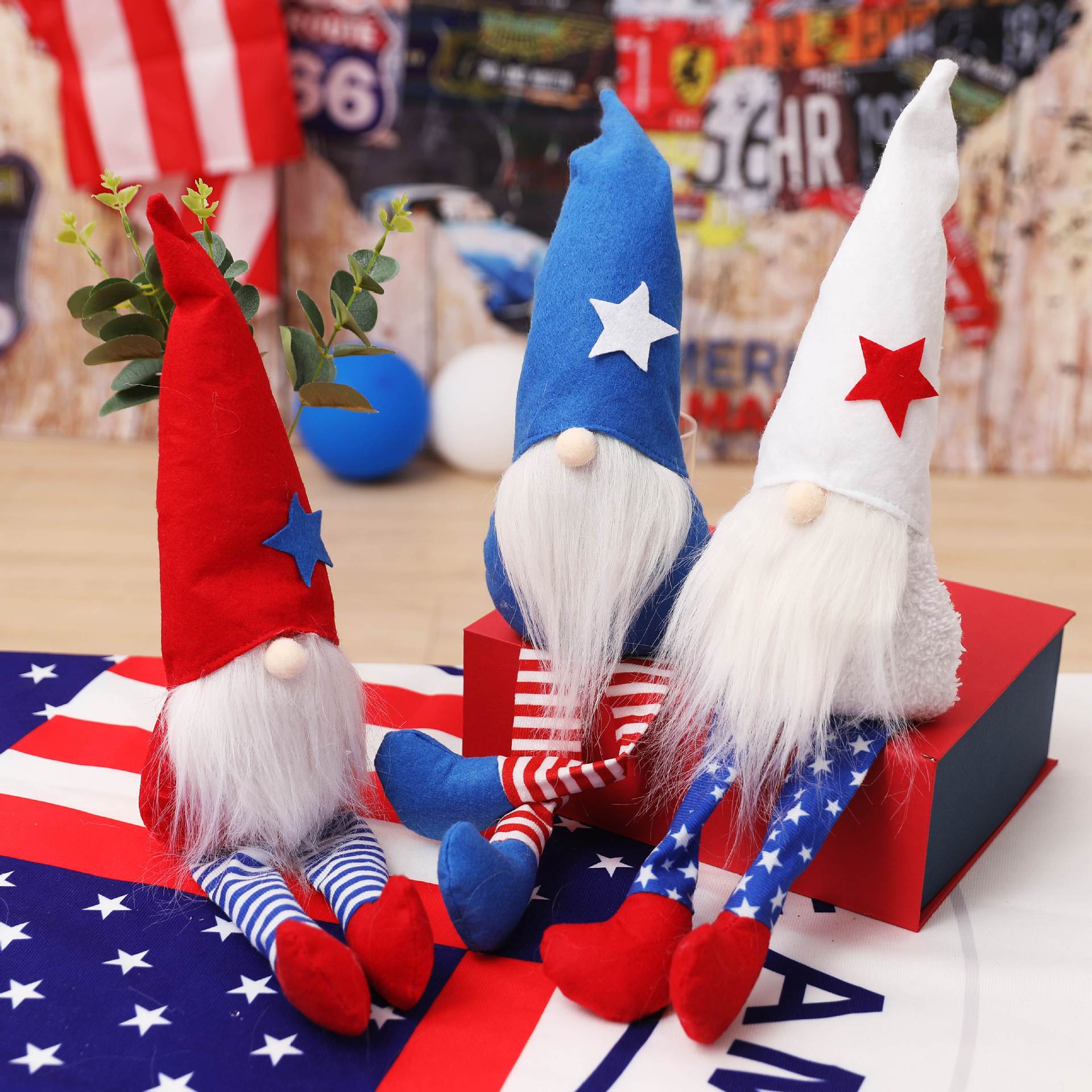 2024 American Independence Day Decoration Long-legged Faceless Rudolph Doll Cross-border New Product Gift Ornament