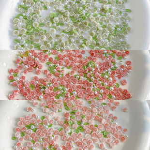 Nail Art Ornaments Gradient Rose Rose Flowers Three-Dimensional Resin Large and Small Leaves Pearl Nail Art Decorations Wholesale