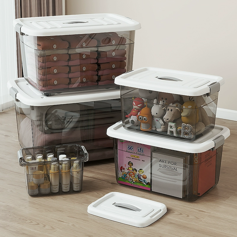 Прозрачный ящик для хранения, органайзер, бытовой пластиковый ящик для хранения одежды, большая вместимость, очень большой ящик для хранения игрушек с крышкой
