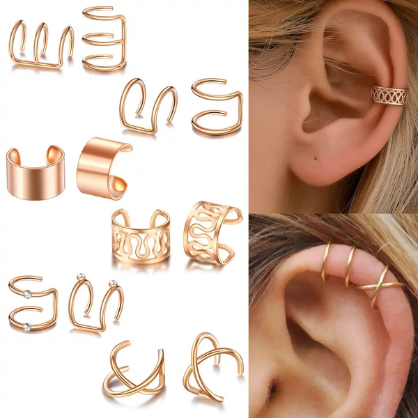 European and American Cross-border Fashion Simple Cut Out Geometric Personalized Ear Bone Clip Without Piercing Simple Earring Set Hot Selling