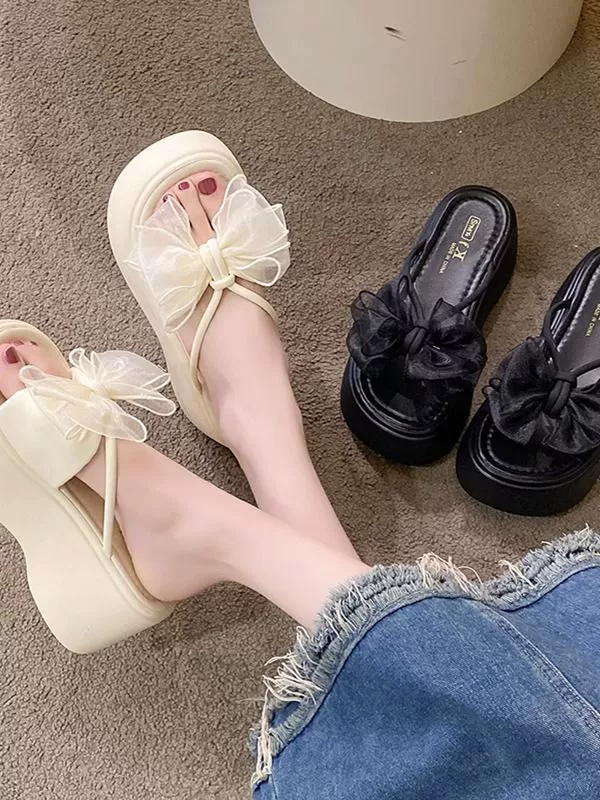 Cute sandals to go out with bow, fashionable slippers, city style, suitable with a skirt