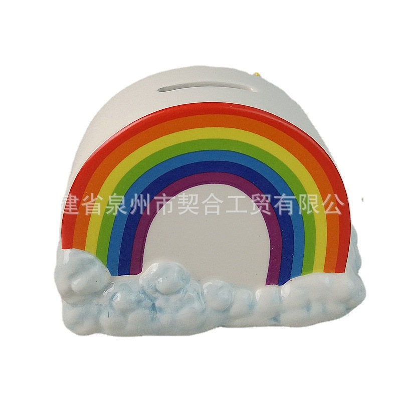 Creativo pintado de dibujos animados de cerámica unicornio alcancía Arco Iris unicornio alcancía cambio bestia cabeza alcancía