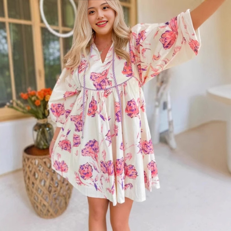 2025 spring and summer new season Amazon foreign trade independent station hot European and American women's fashion printing dress