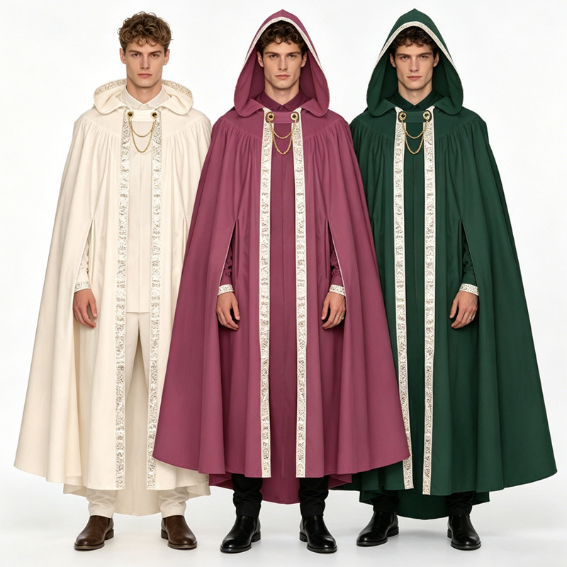 Medieval Hooded Cloak European Retro Priest Robe Gothic Style Cosplay Costume Halloween Cape