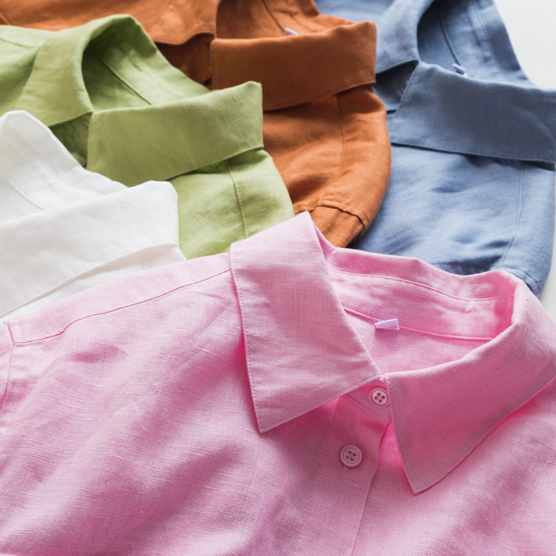 Stable Supply of Xiaohe Linen Plain Weave Shirts, 14-Count Imported Fabric, Casual Loose-Fitting Long-Sleeve Sun Protection Clothing # 51053