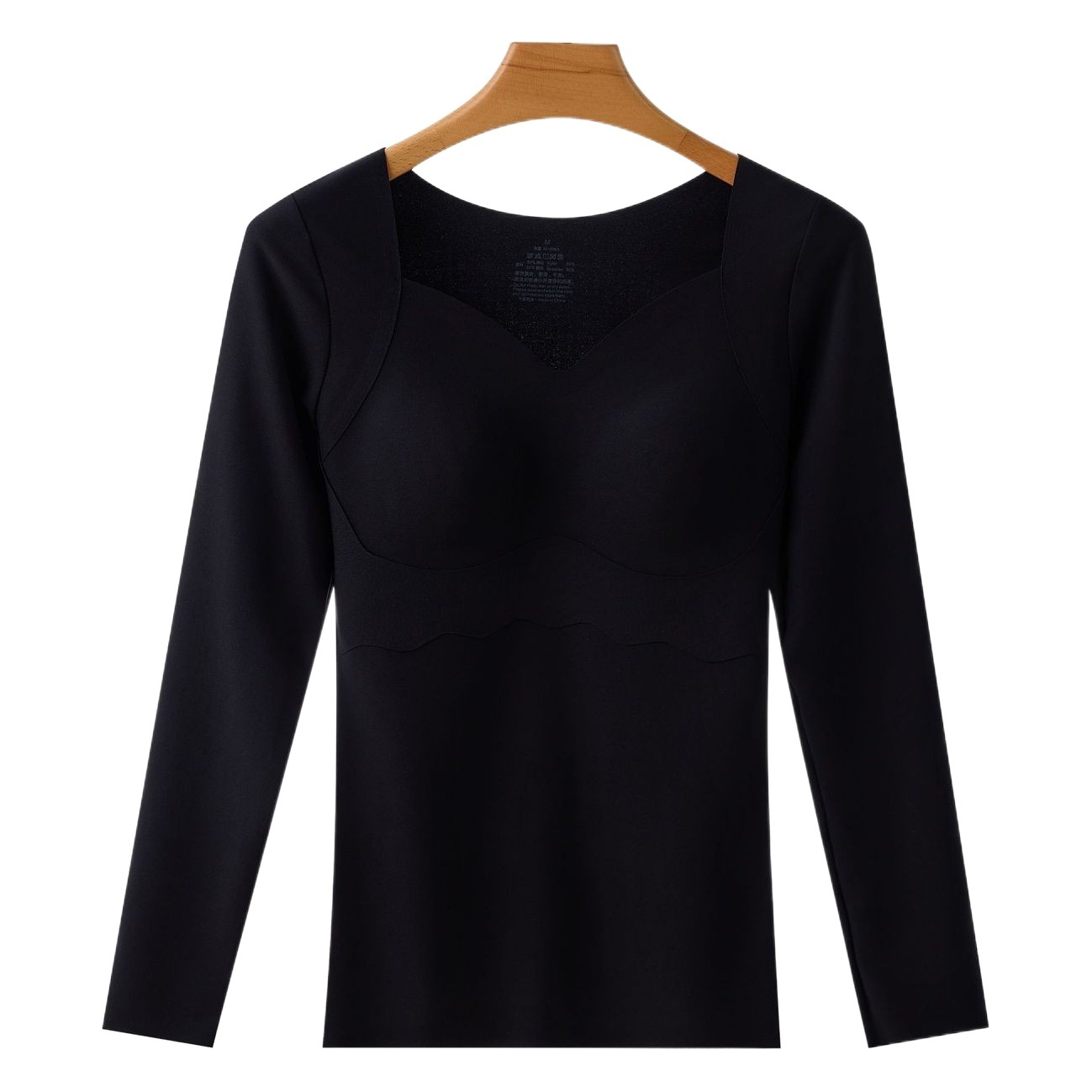 Nuevo otoño e invierno cálido superior alto elástico slim fit con almohadilla en el pecho ropa interior sin desgaste de las mujeres con cuello en V camisa de fondo ropa de otoño