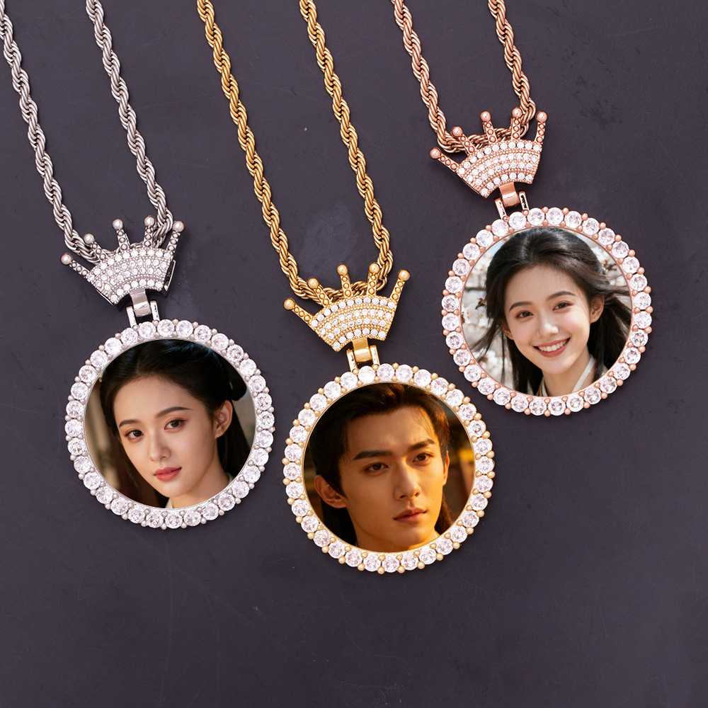 Copper round pendant with zircon hip-hop style