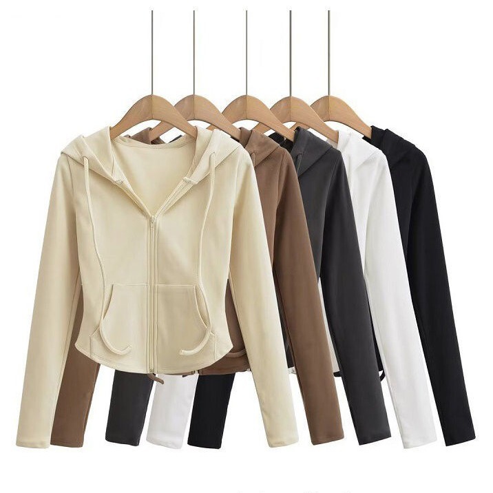 Derong Hot Girl Style Hooded Cardigan Sweatshirt Jacket for Women 2026 Autumn/Winter Slim Fit Long Sleeve Short Top Trendy