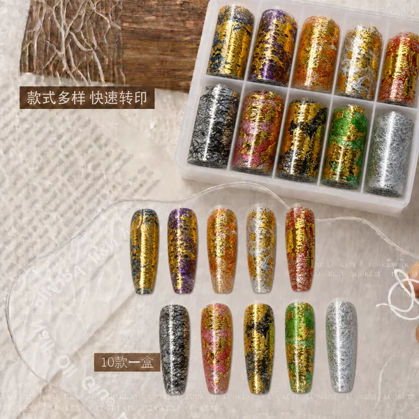 New ins-style high-end colorful platinum lace large curl nail art transfer paper stickers tools for cross-border shipping