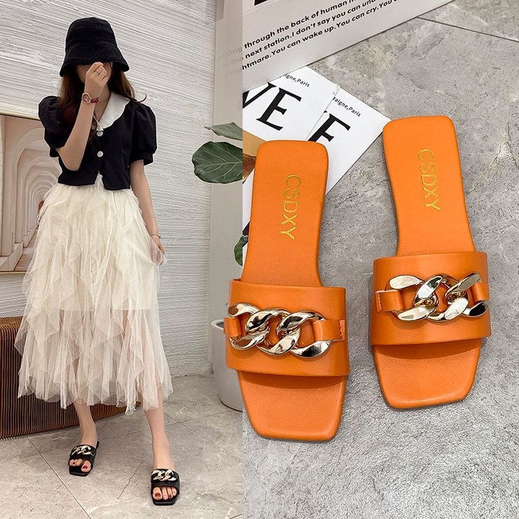 2025 New Summer Women's Shoes Flats Bottom Export Large Size 42 Women's Sandals Beach Women's Outer Wear Chain Slippers 2025 New Summer Women's Shoes Flats Bottom Export Large Size 42 Women's Sandals Beach Women's Outer Wear Chain Slippers