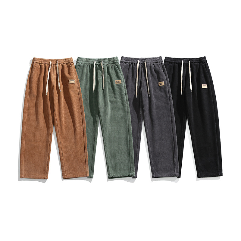 Suministro exclusivo transfronterizo | Pantalones rectos de color sólido retro americanos para hombre, pantalones deportivos de pana holgados y anchos de estilo urbano, gruesos y cálidos.