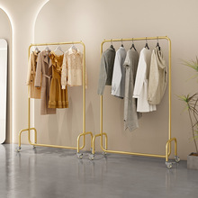 服装店金色侧挂可移动中岛带轮展示架简约落地式衣架女装陈列货架
