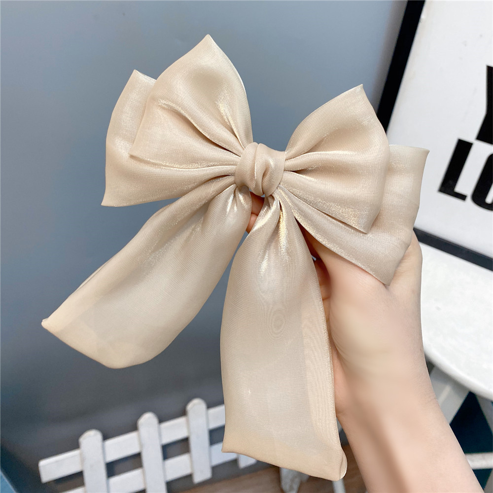 20g Weight Headwear Classification Wedding, Travel Occasion Plaid, Bow Knot Pattern Women'S Gender Sky Blue, Grey, Pink, Red, Yellow Color Fashion Long Streamer Mermaid Three-tier Big Bow Hairpin 11