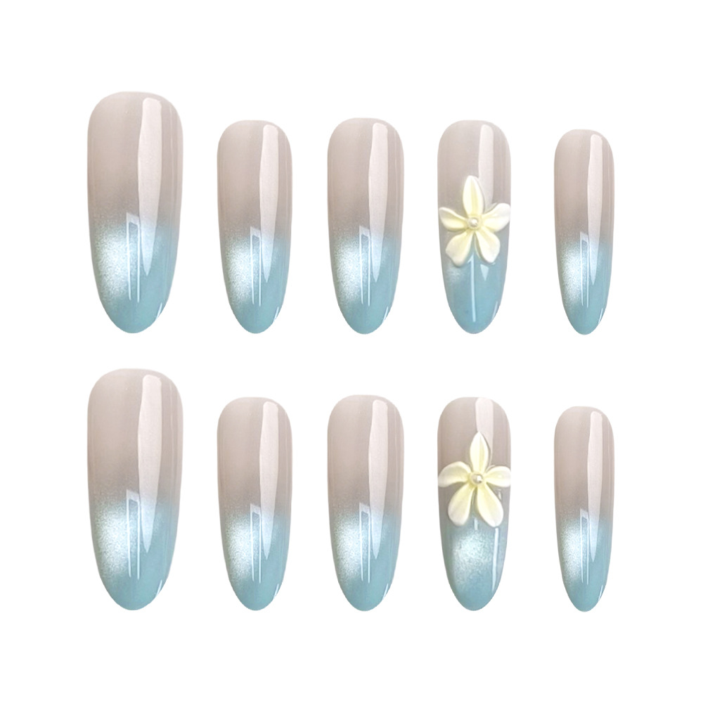 Menta gradiente tridimensional camellia para usar uñas ins blanqueador suave 30 piezas de uñas oval parche de uñas image 5