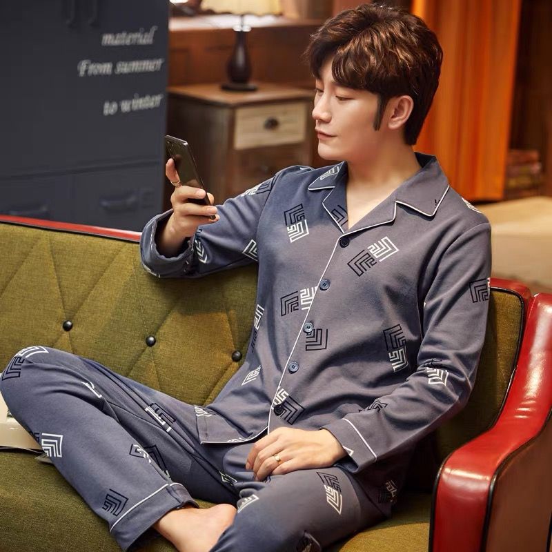 Pijamas de algodón para hombres primavera y otoño pantalones de mangas largas 2024 nuevo tipo de ropa casera de tamaño grande se puede usar fuera