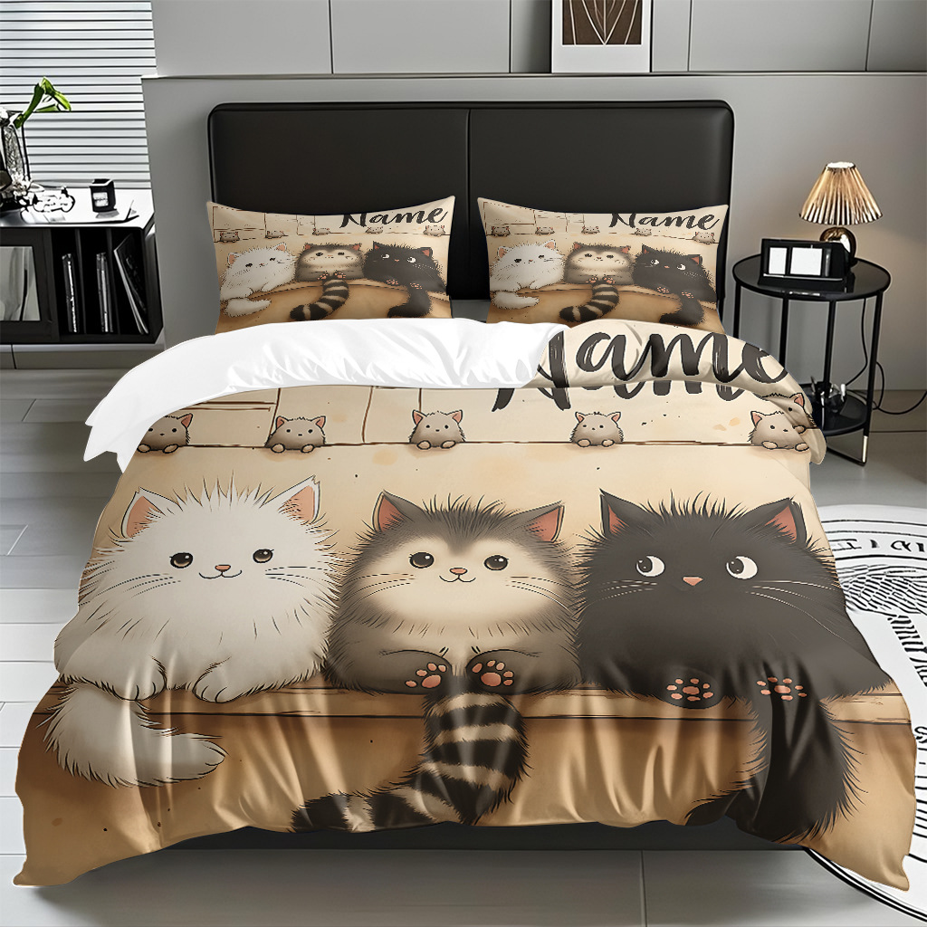 TEMU / JIT impresión digital de dibujos animados kit de edredón de gato abrasivo pro-piel transpirable fábrica textil directo