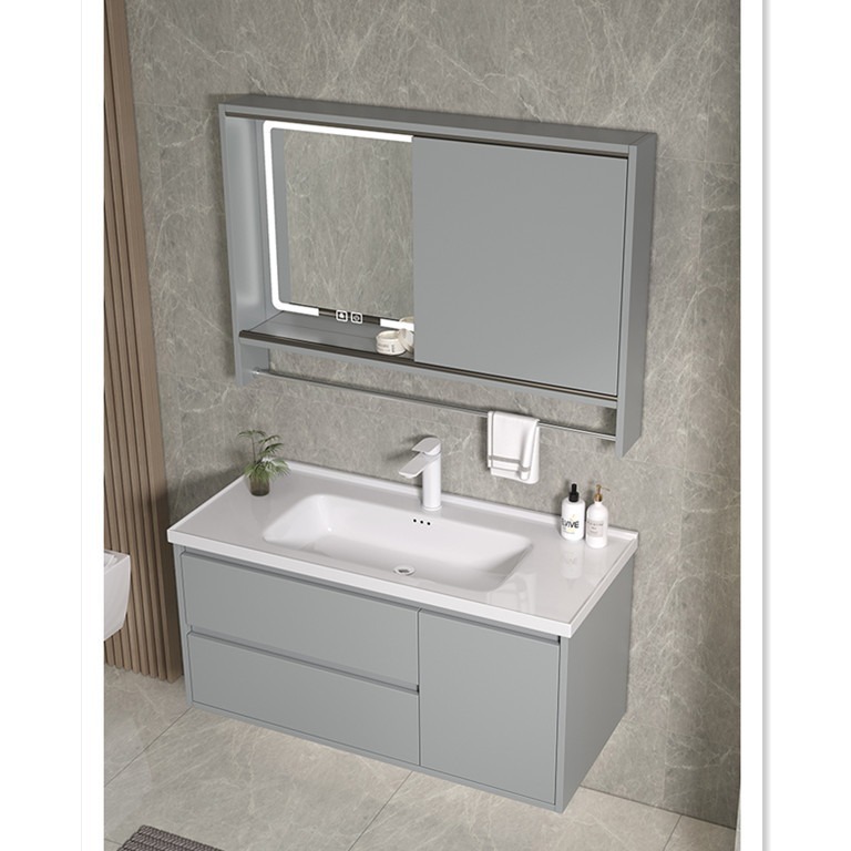 Espejo de Feng Shui oculto tipo push-pull de cerámica integral lavabo gabinete de baño combinado lavabo de baño lavabo de manos gabinete lavabo
