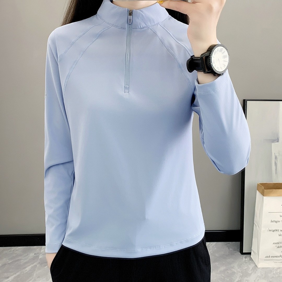 Spring and Autumn new women's long-sleeved half-zip sweatshirt, plus-size, round neck, casual, yoga, running, high-elasticity sportswear