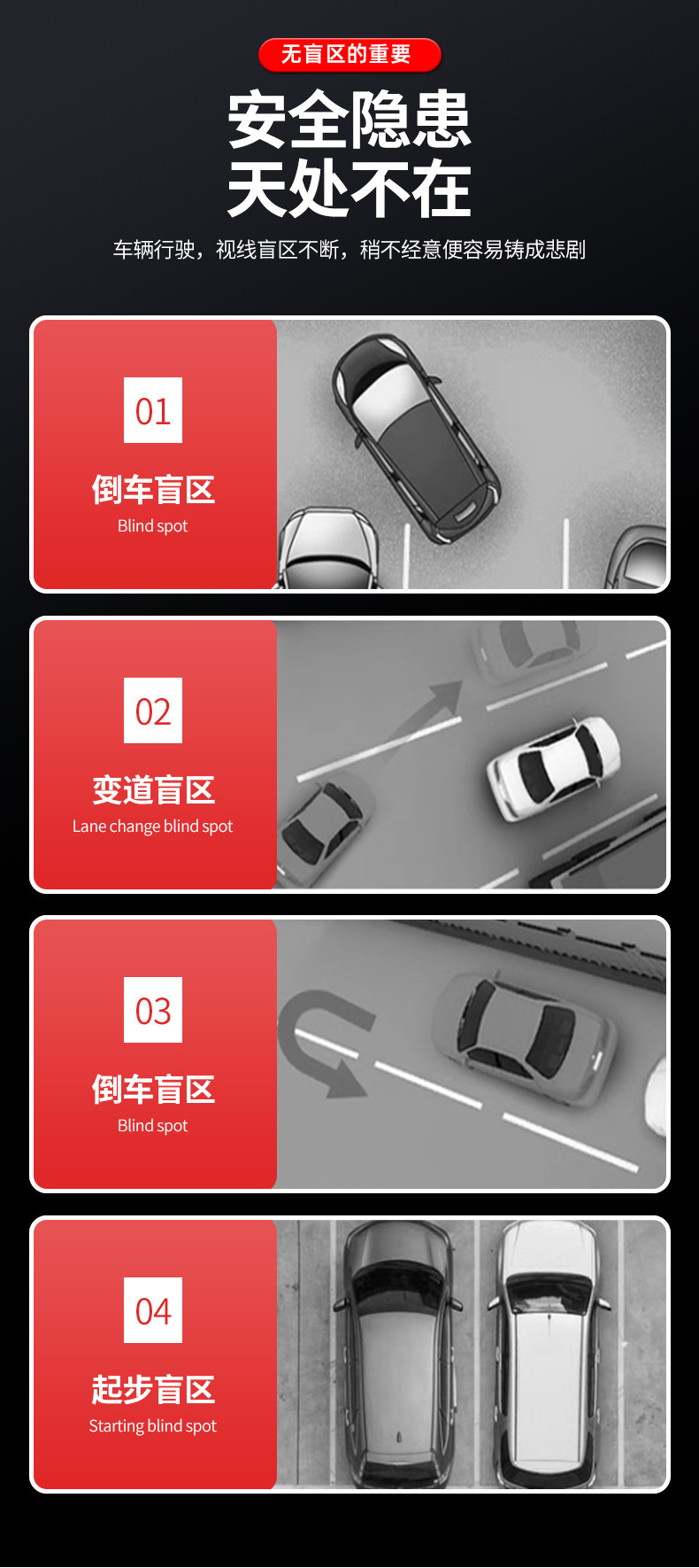Car Reversing Rearview Mirror, Reversing Artifact, Car Small Round Mirror, 360-Degree Adjustable Large Field of View, Auxiliary Wide-Angle Blind Spot