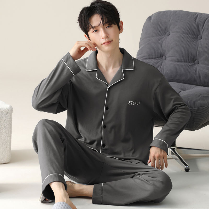 Pijamas de algodón para hombres primavera y otoño de alta gama se pueden usar para hombres otoño y invierno conjunto de ropa de hogar