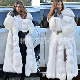 海宁皮草厂家批发秋冬新款仿狐狸毛大衣白色连帽修身显瘦皮草外套
