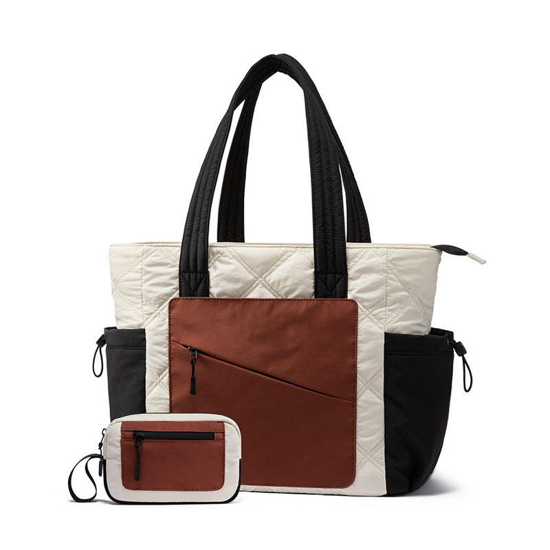 女士手提电脑包绗缝托特包工作单肩包带拉链适合旅行多口袋旅行包