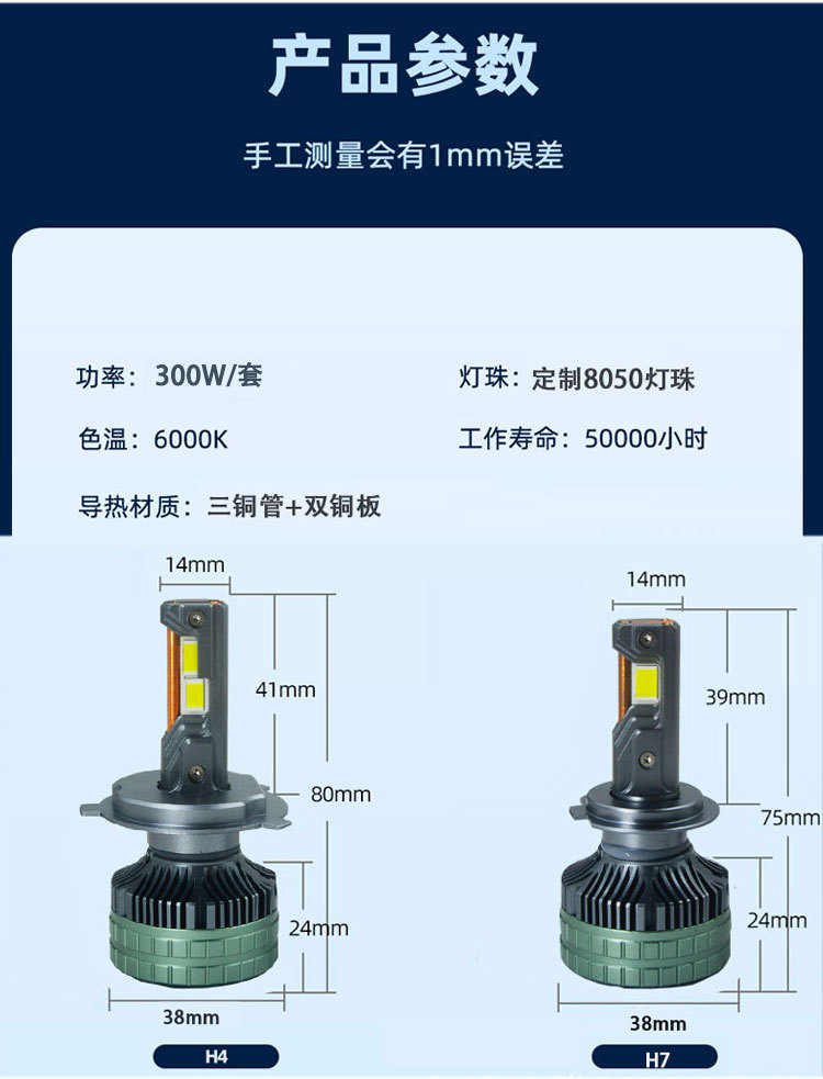 N13S PRO high power three copper tube 300W super bright car LED headlight H7H4H11900569012 car lights