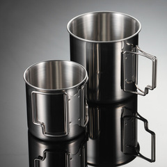 Eern 304 Stainless Steel Outdoor Water Cup Multiple Specifications Metal Camping Cup Single Layer Foldable Handle Beer Cup