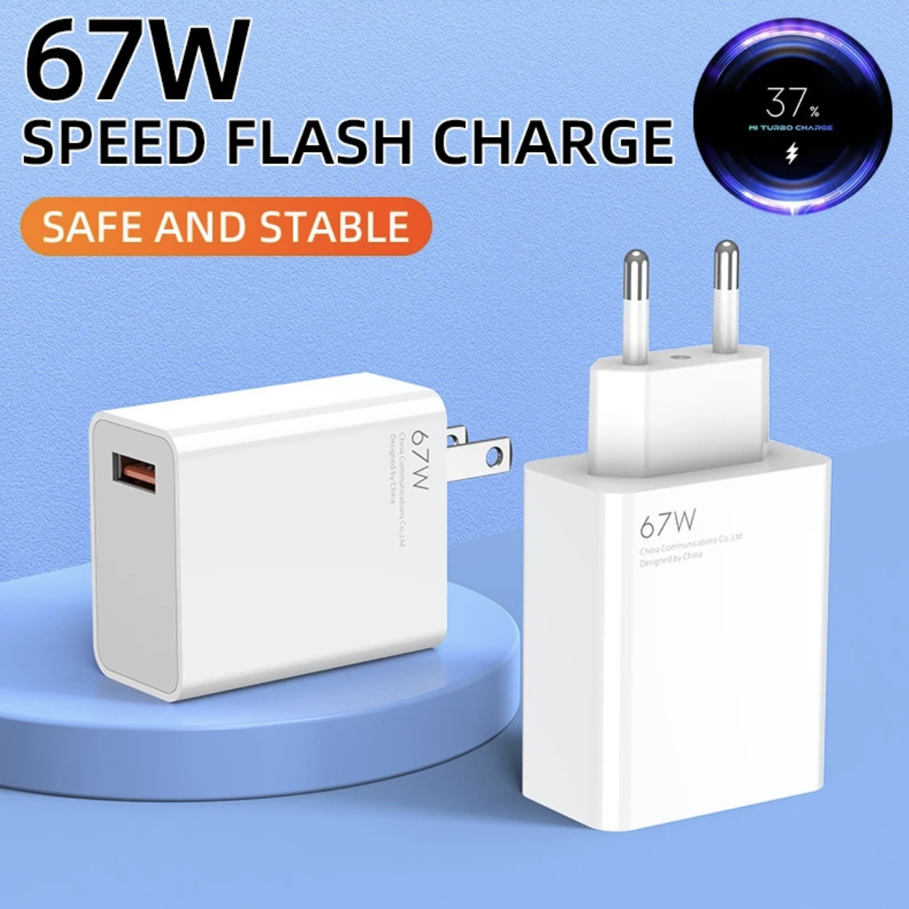 Aplicable a Xiaomi 67W Eurocargador 120W estándar de oro de EE.UU. teléfono móvil super usb cabeza de carga rápida transfronteriza al por mayor