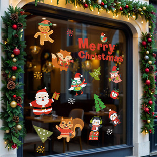 Cross-Border Christmas Decorations Snowman Penguin Static Stickers Window Glass Door Reindeer Stickers Santa Tree