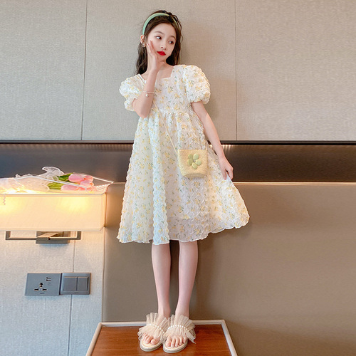 Children's Summer Dress  New Trendy Fresh Small Girls Floral Dress Fashion Cute Princess Dress
