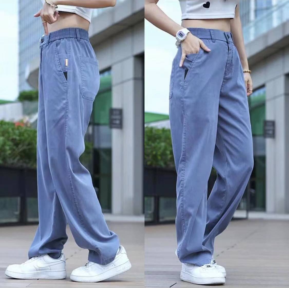 Summer New Tencel Jeans Men's Draped Loose Straight Pants Men's American Casual Ice Silk Cool Thin Pants