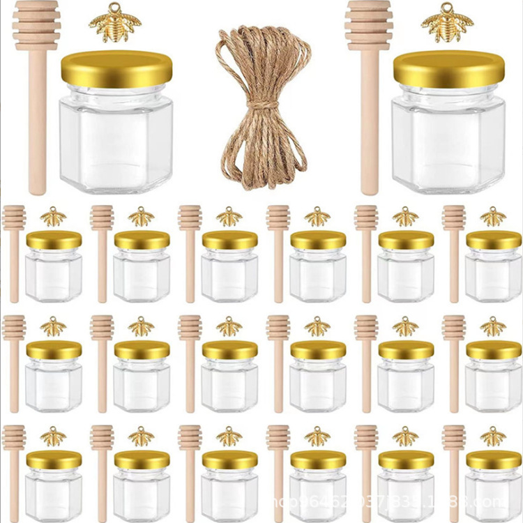 亚马逊通用密封45ml六棱蜂蜜玻璃瓶果酱瓶85ml喜蜜分装瓶套装