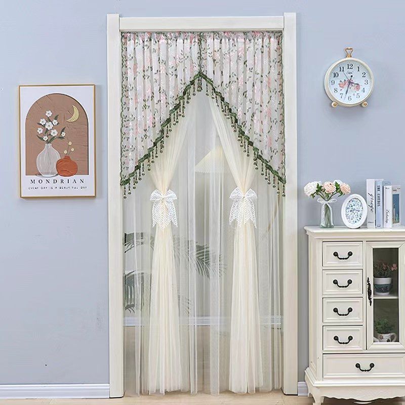 [Flower Double Yarn] Lace Door Curtain Partition Curtain Privacy Curtain No Punching Bedroom Room Blocking Curtain