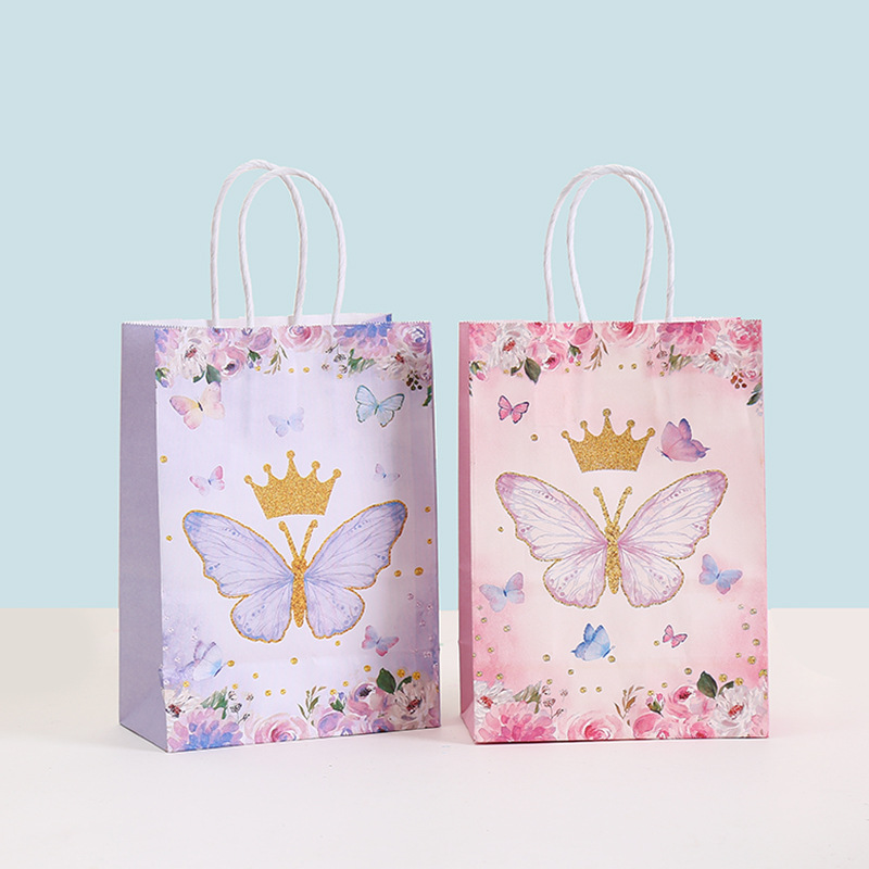 跨境爆款蝴蝶主题礼品包装袋牛皮纸袋批发派对手提礼物袋厂家直销