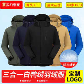 三合一白鸭绒羽绒服定制印logo秋冬防静电企业团队工作服现货批发