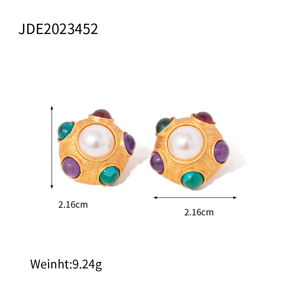 Vintage Style Geometric Copper Inlay Artificial Pearls Ear Studs 1 Pair