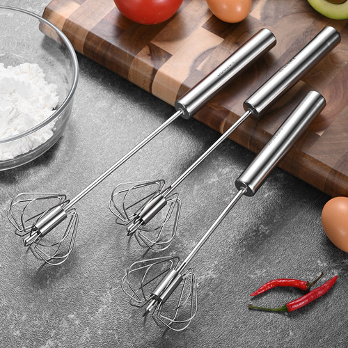 304 stainless steel large round tube handle semi-automatic egg beater, manual pressing and rotating egg beater to stir cream