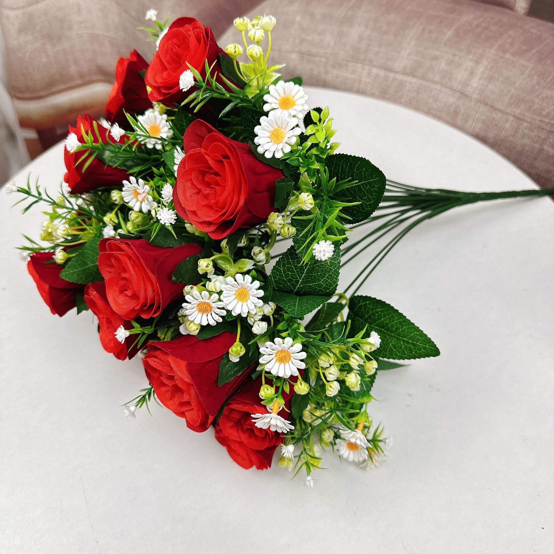 Flores falsas 18 flores de rosa rosa de tela de peluche de mano novia flor interior flor de seda flor de plástico