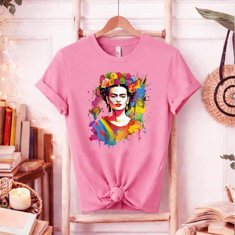 Frida Kahlo Women's T-Shirt with Colorful Splash Art Print Graphic, Vintage Mexican Artist Design Frida Kahlo Women's T-Shirt with Colorful Splash Art Print Graphic, Vintage Mexican Artist Design