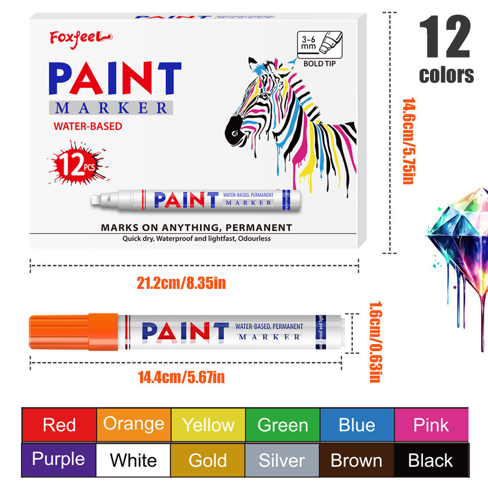 Pluma de pintura transfronteriza impermeable no se desvanece marca de secado rápido para neumáticos de automóviles muebles de estala de pintura de reparación