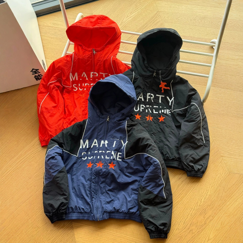 Cross-Border Authentic Sup Collaboration Star-Patterned Unisex Loose Casual Versatile Hooded Cotton Jacket Trendy